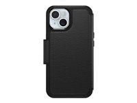 OtterBox Strada Series - Étui à rabat pour téléphone portable - compatibilité avec MagSafe - cuir - ombre (noir) - pour Apple iPhone 15 77-93815